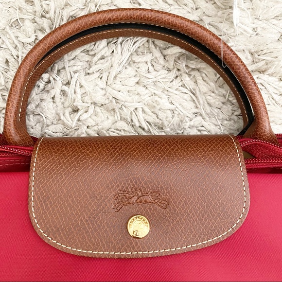 Longchamp Le Pliage Original Expandable Tote Travel Bag NWT Red Leather - Picture 14 of 16